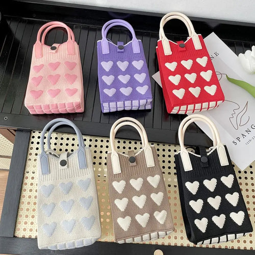 Knitted Mini Love Shoulder Bag for Women Phone Crossbody Bag