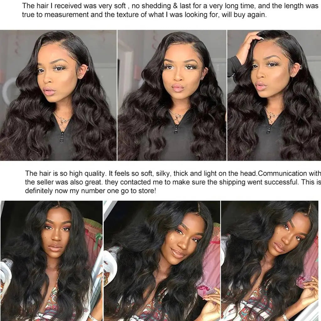 Natural Black Body Wave HD Lace Front Human Hair Wig 180% Density