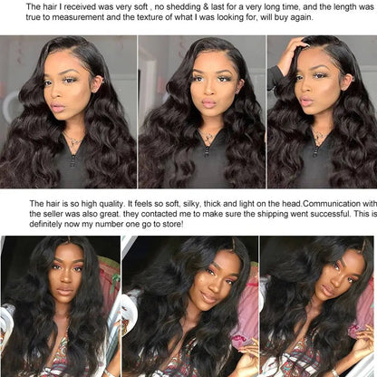 Natural Black Body Wave HD Lace Front Human Hair Wig 180% Density