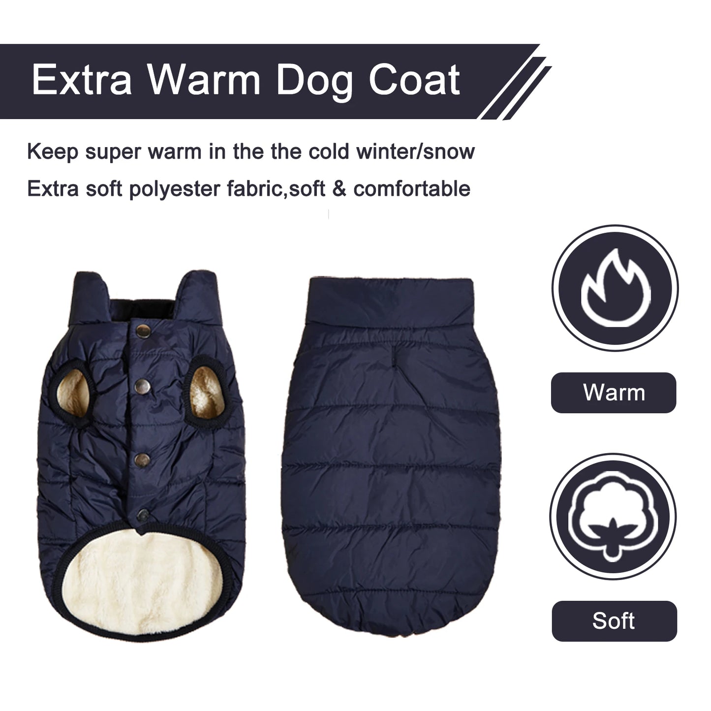 Warm Fleece Lined Winter Dog Jacket for Small Dogs & Puppies