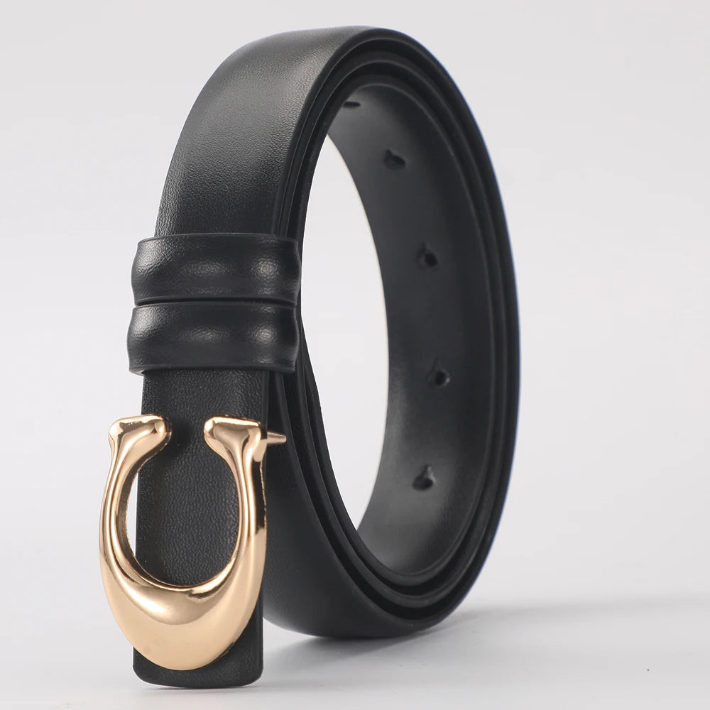Women’s Fashion Belt with C-Shaped Buckle Double-Sided Leather Belt
