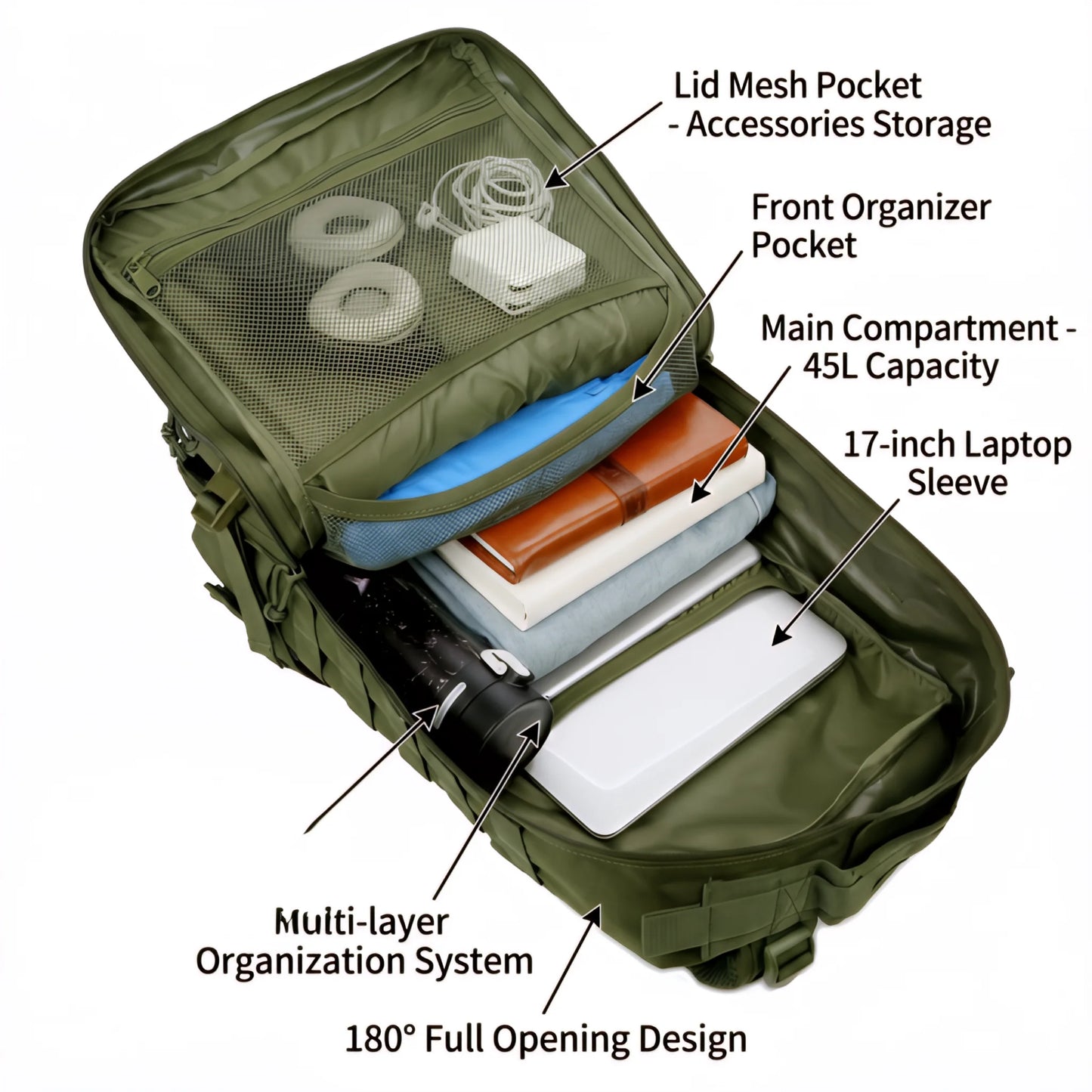 45L MOLLE Tactical Travel and Hiking Backpack