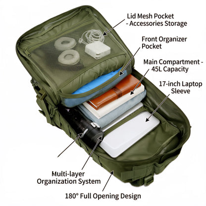 45L MOLLE Tactical Travel and Hiking Backpack