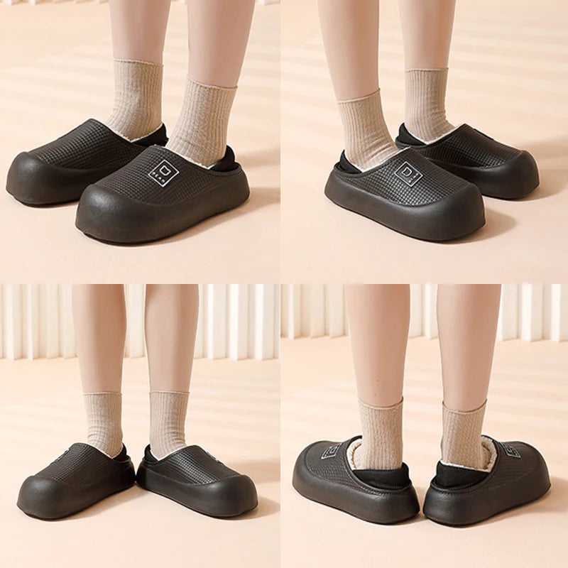 Cute Bear Plush Winter Slippers for Men & Women Waterproof Non Slip Shoes