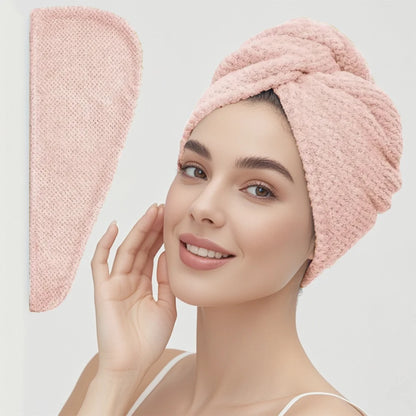 Absorbent Microfiber Hair Towel Wrap with Button for Women