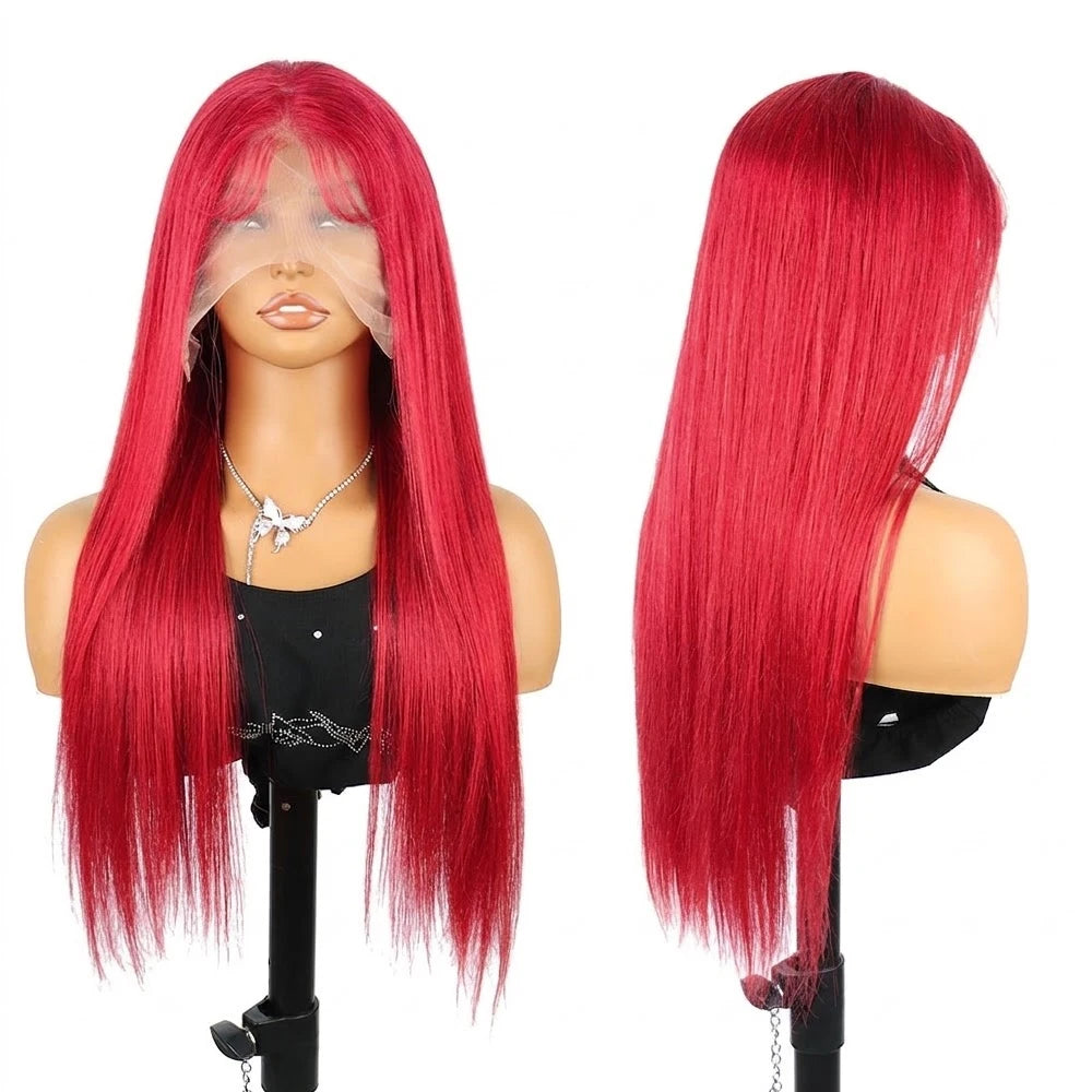 Women's 32 to 36 Inch 99J Burgundy Straight HD Lace Front Human Hair Wig