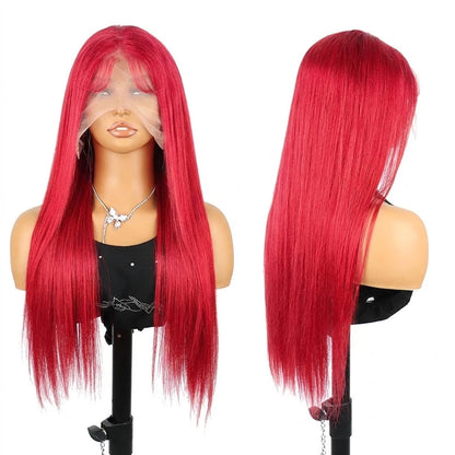 Women's 32 to 36 Inch 99J Burgundy Straight HD Lace Front Human Hair Wig