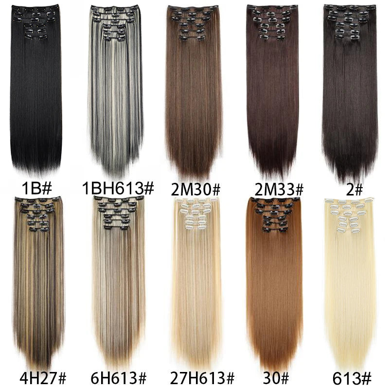 Women's 6 Piece 24 Inch Straight Clip In Hair Extensions