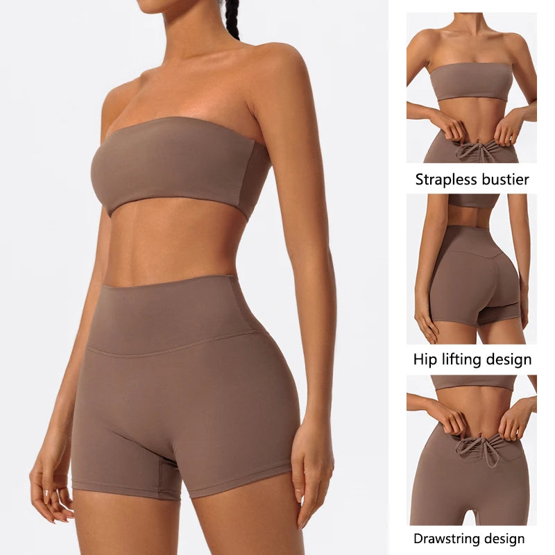 Women's 2 Piece Strapless Sports Bra and Yoga Set
