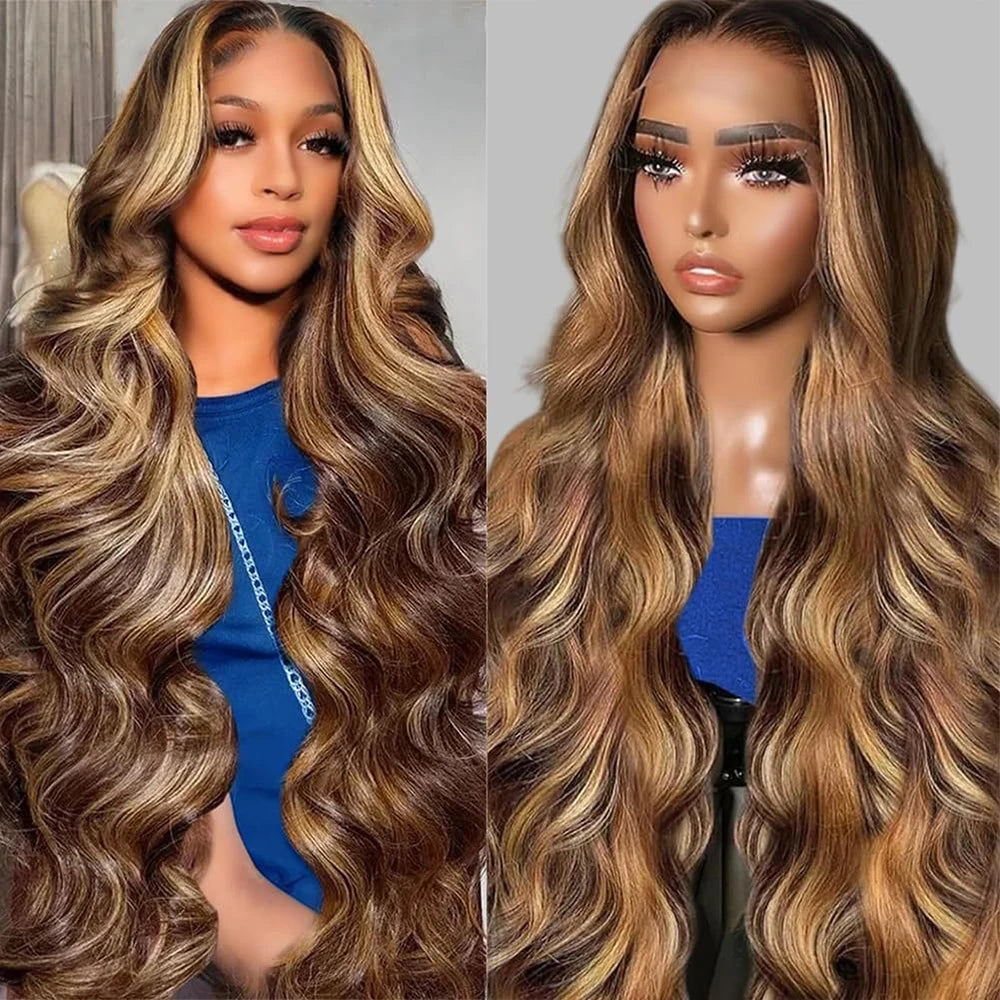 34 Inch Honey Blonde Ombre Body Wave 13x4 HD Lace Human Hair Wig 200% Density
