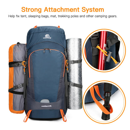 65L Water Resistant Hiking Backpack with Rain Cover