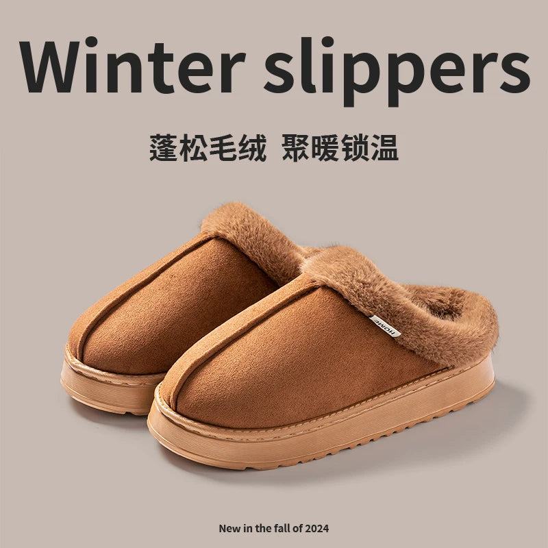 Fluffy Winter Slippers with Fur Lining Thick Sole for Men & Women