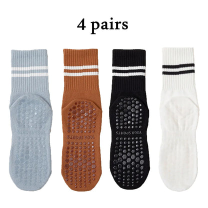 4 Pairs Women's Non Slip Yoga Pilates Socks