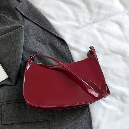 Red Patent Leather Underarm Shoulder Bag for Women