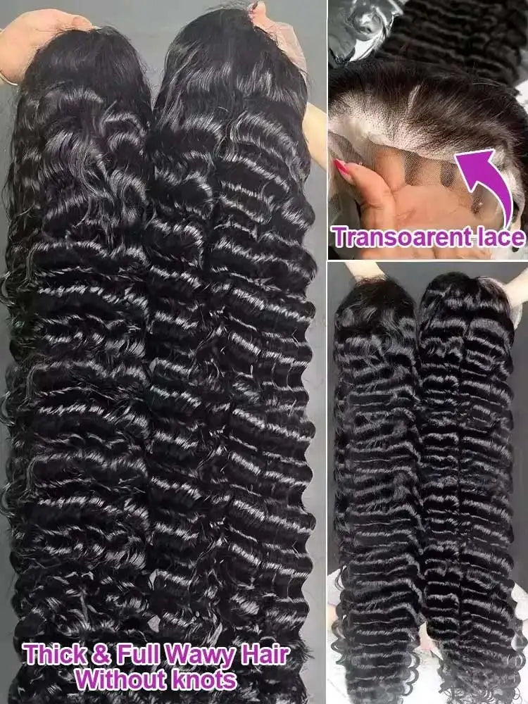 Women's 40 to 42 Inch 250% Density Loose Deep Wave HD Lace Front Human Hair Wig