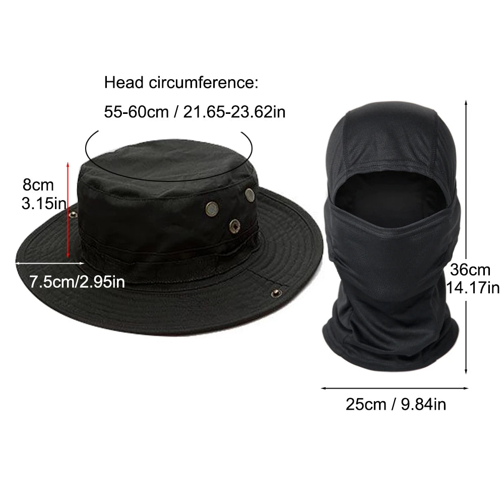 2 Piece Men's Wide Brim Boonie Hat and Balaclava Set