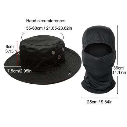 2 Piece Men's Wide Brim Boonie Hat and Balaclava Set