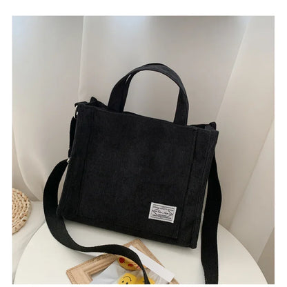 Women’s Corduroy Shoulder Handbag Large Capacity Casual Tote