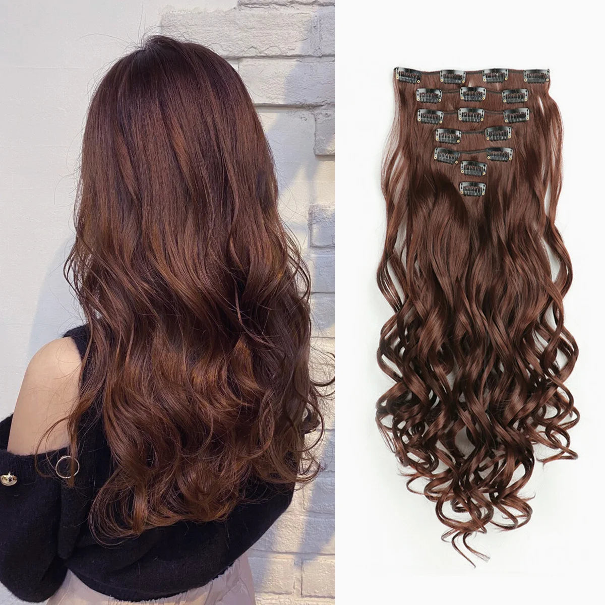 22 Inch Curly Wavy Clip In Hair Extensions 7PCS
