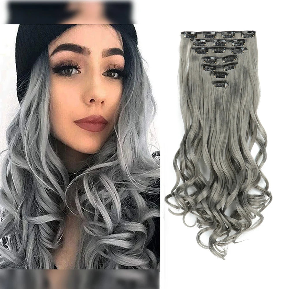 22 Inch Curly Wavy Clip In Hair Extensions 7PCS