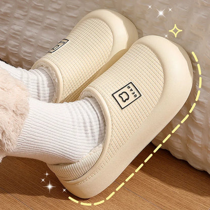 Cute Bear Plush Winter Slippers for Men & Women Waterproof Non Slip Shoes