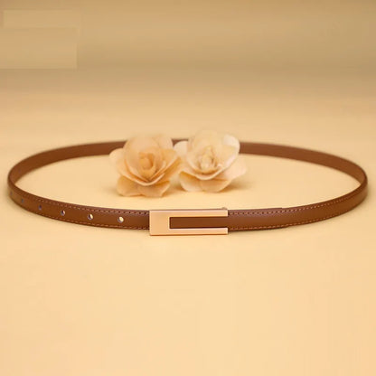 Women’s PU Leather Slim Waist Belt with Metal Buckle