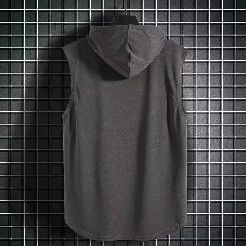 Men's Solid Color Sleeveless Hooded Tank Top