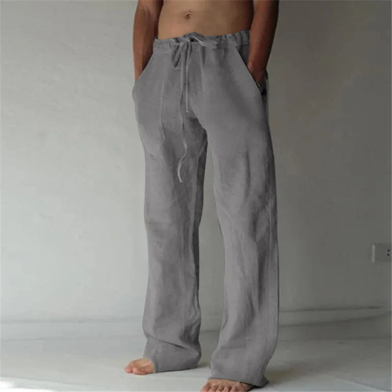 Men's Linen Cotton Wide Leg Casual Pants