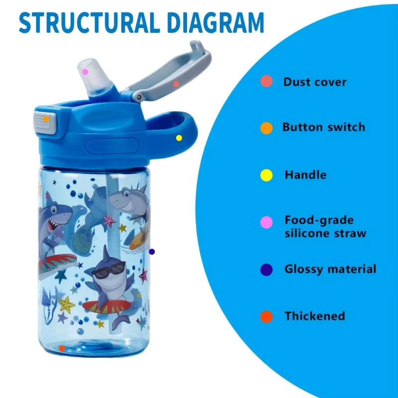 410ml Leak Proof Dinosaur Kids Water Bottle with Straw
