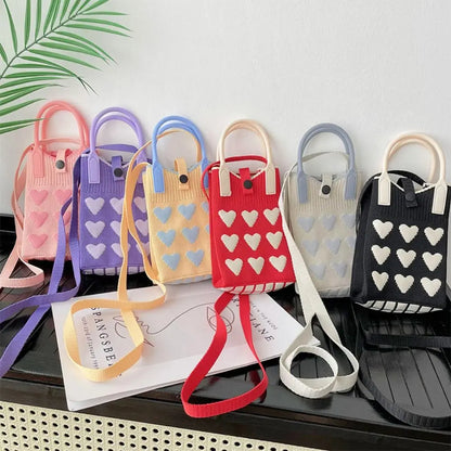 Knitted Mini Love Shoulder Bag for Women Phone Crossbody Bag