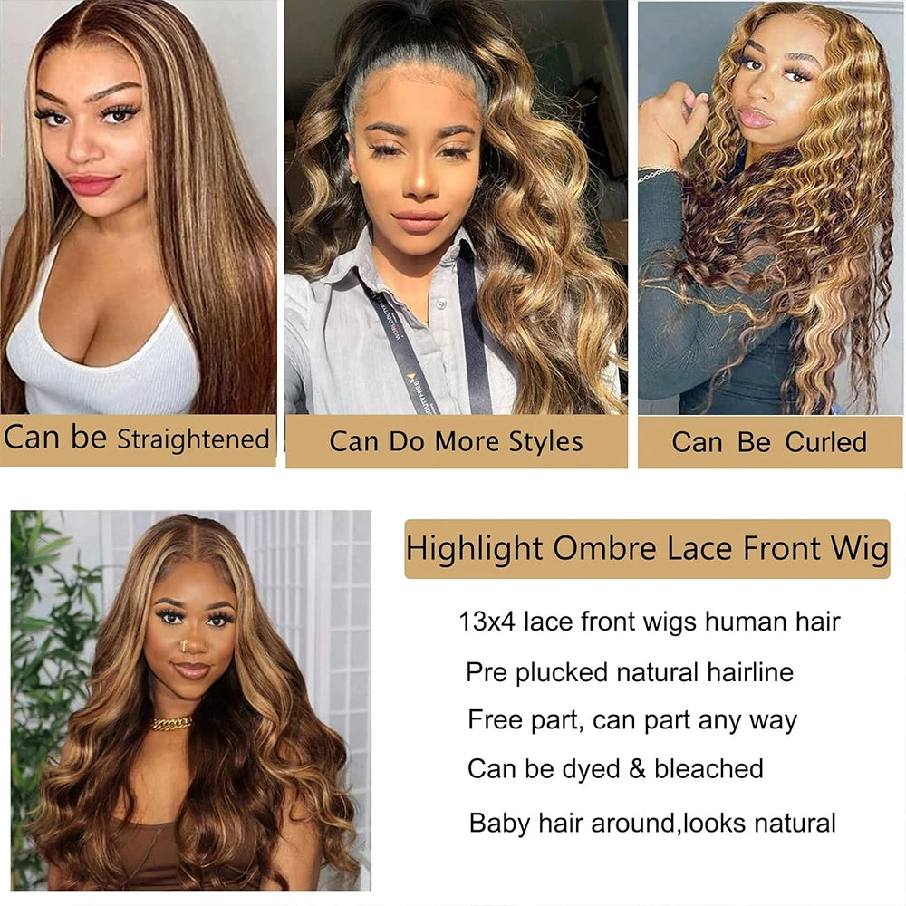 34 Inch Honey Blonde Ombre Body Wave 13x4 HD Lace Human Hair Wig 200% Density