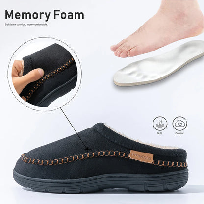 Men’s Suede Winter Slippers with Memory Foam & Non Slip TPR Sole