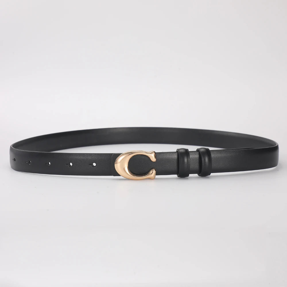 Women’s Fashion Belt with C-Shaped Buckle Double-Sided Leather Belt