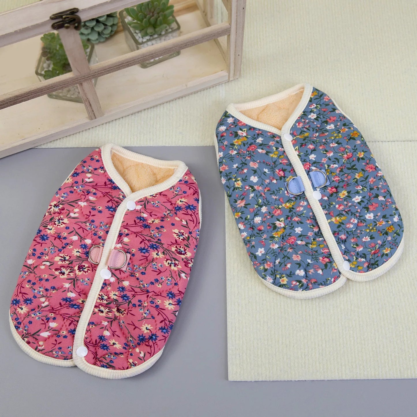 Floral Fleece Dog Vest for Small Dogs Winter Pet Coat