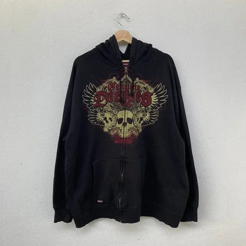 Men's Y2K Gothic Graphic Zip Up Hoodie