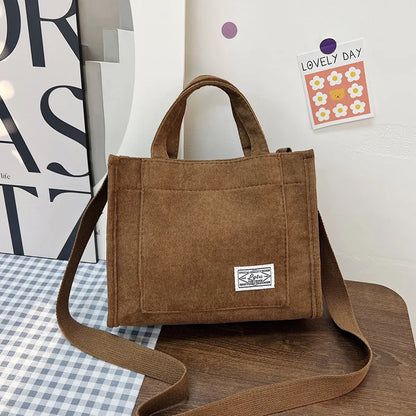 Women’s Corduroy Square Crossbody Tote Bag Travel Handbag
