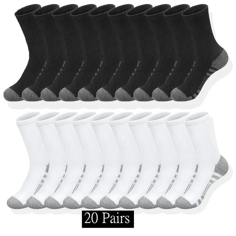 10 to 30 Pairs Men's Breathable Sports Crew Socks