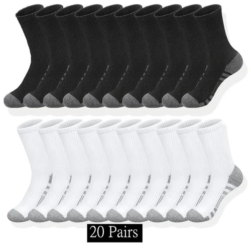 10 to 30 Pairs Men's Breathable Sports Crew Socks