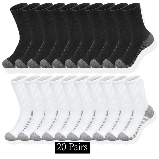 10 to 30 Pairs Men's Breathable Sports Crew Socks
