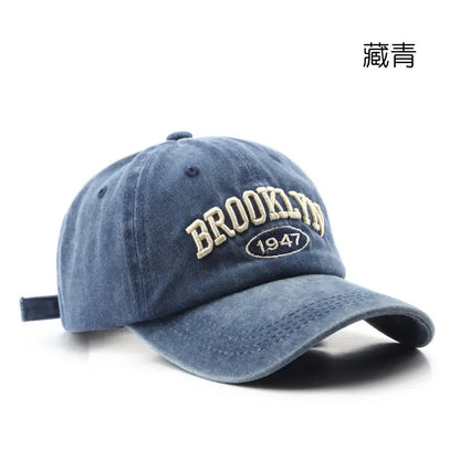 Unisex Washed Distressed Letter Embroidered Baseball Cap