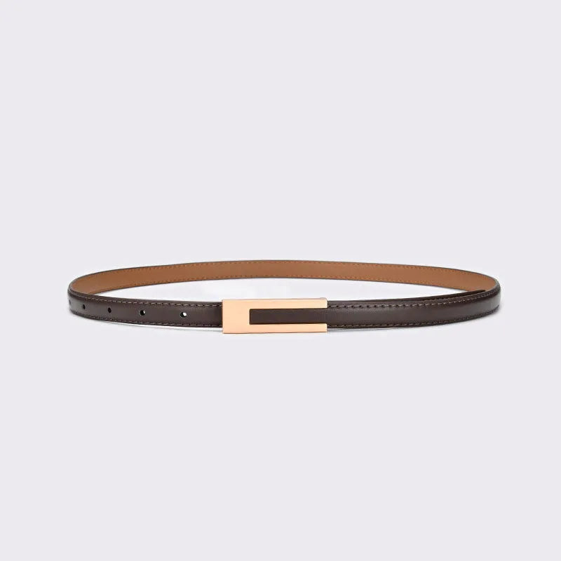 Women’s PU Leather Slim Waist Belt with Metal Buckle