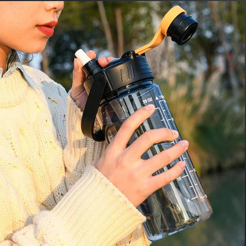 1.5L to 3L Large Capacity Sports Water Bottle with Straw and Time Marker