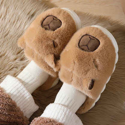 Cute Capybara Plush Slippers for Women Warm Non Slip Winter Home Shoes