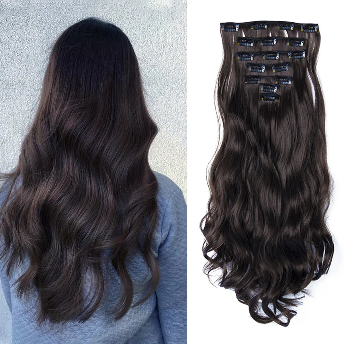 22 Inch Curly Wavy Clip In Hair Extensions 7PCS
