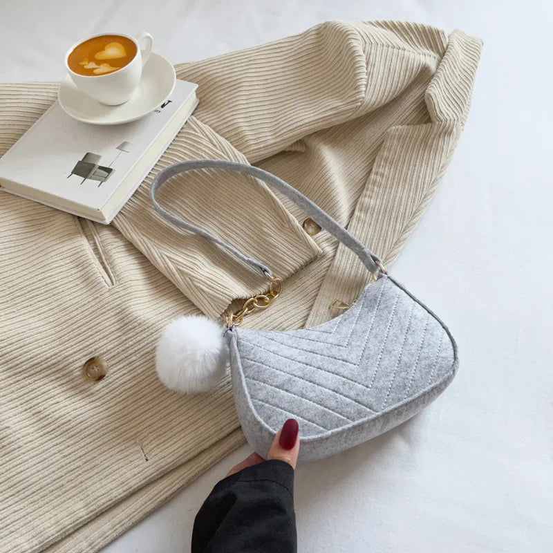Mini Felt Crescent Shoulder Bag for Women Fashion Handbag