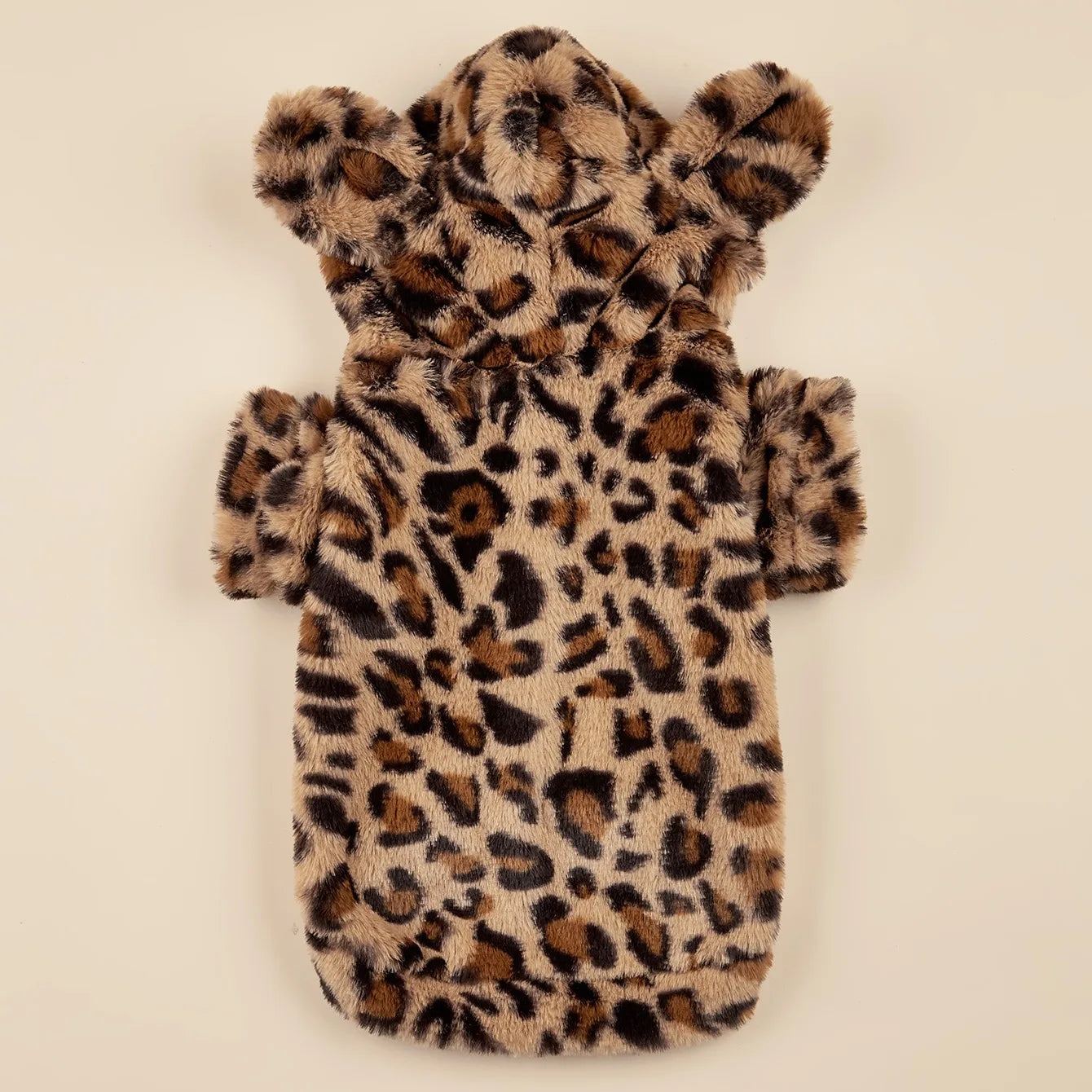 Leopard Plush Dog Hoodie with Ears for Small & Medium Dogs
