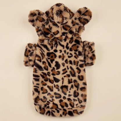 Leopard Plush Dog Hoodie with Ears for Small & Medium Dogs