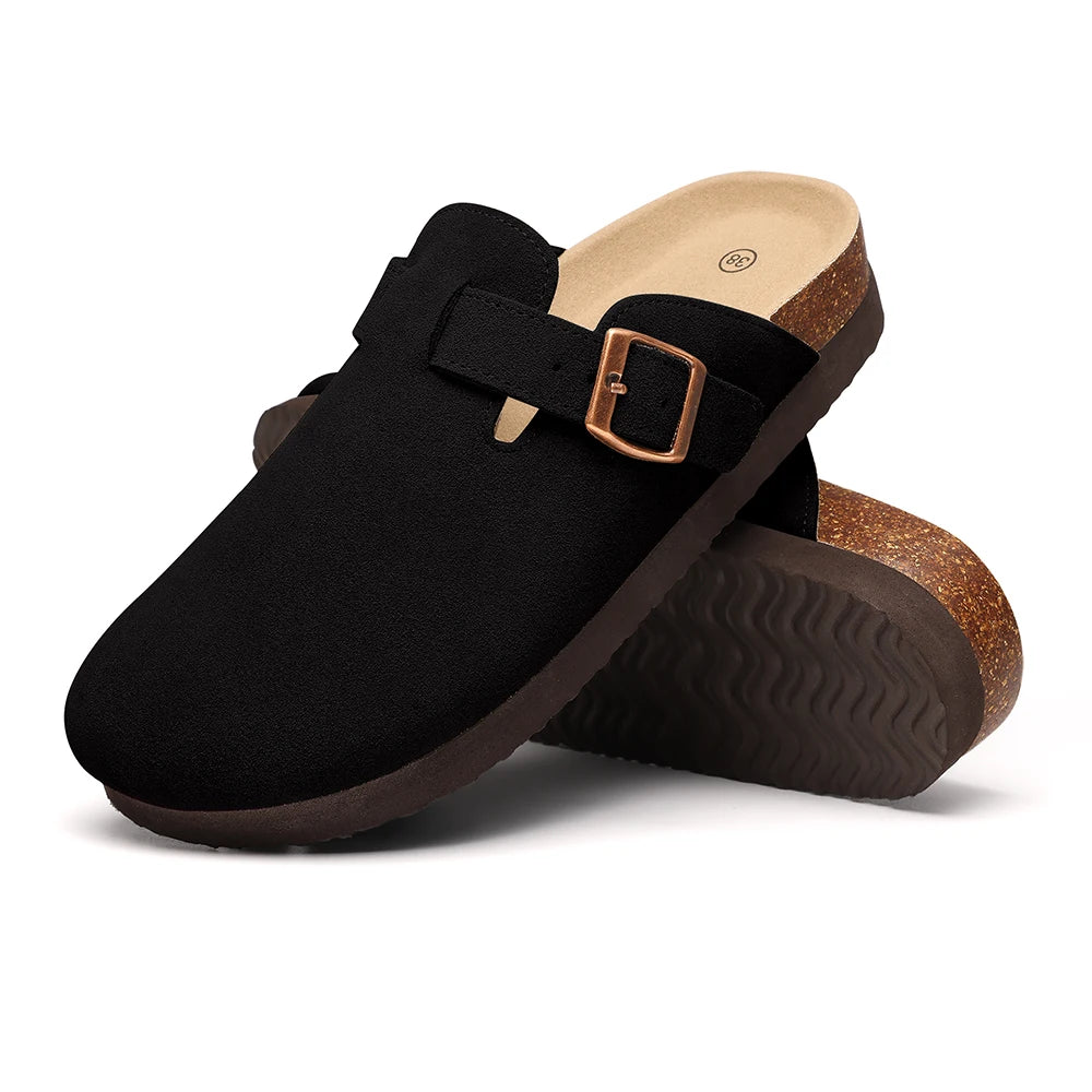 Litfun Women's Cork Suede Clog Mules with Arch Support