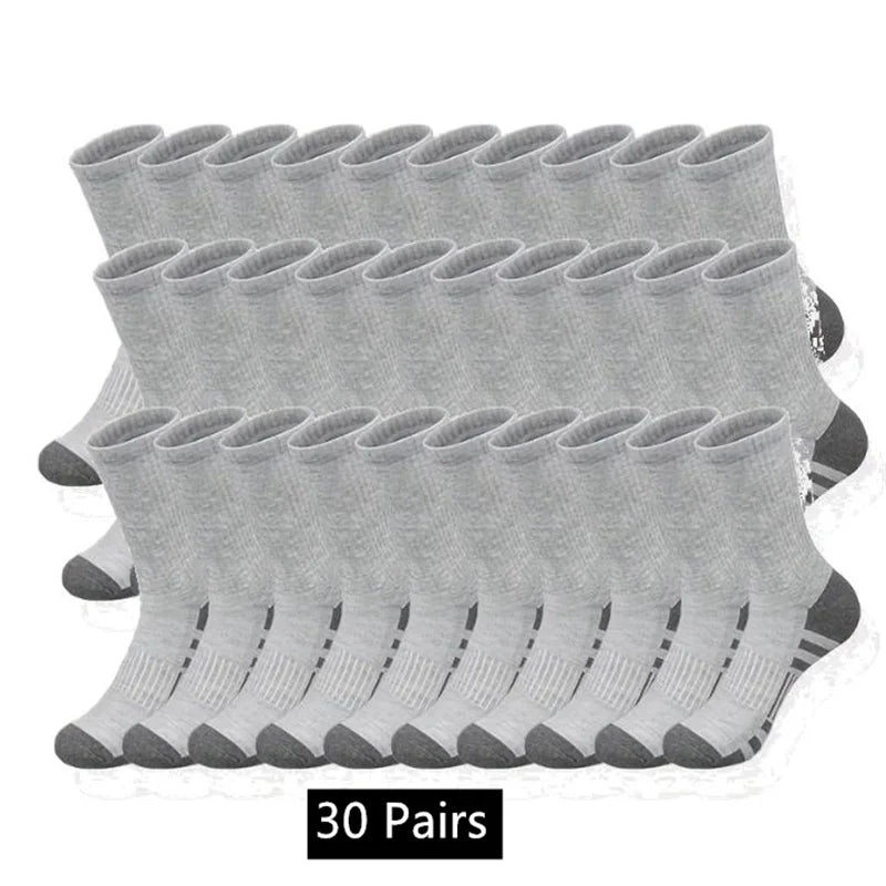 10 to 30 Pairs Men's Breathable Sports Crew Socks