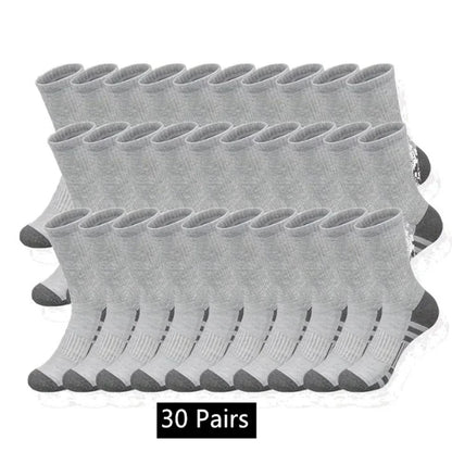 10 to 30 Pairs Men's Breathable Sports Crew Socks